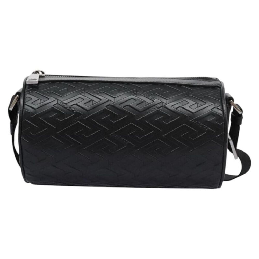 Versace La Greca Leather Black Leather Shoulder Bag Bag